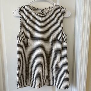 J.Crew Size 2 Navy White Stripe Sleeveless Top 100% Cotton Ric Rac Trim